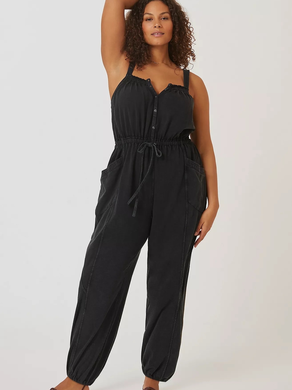 Daily Practice Anthropologie Black Drawstring Utility Jumpsuit